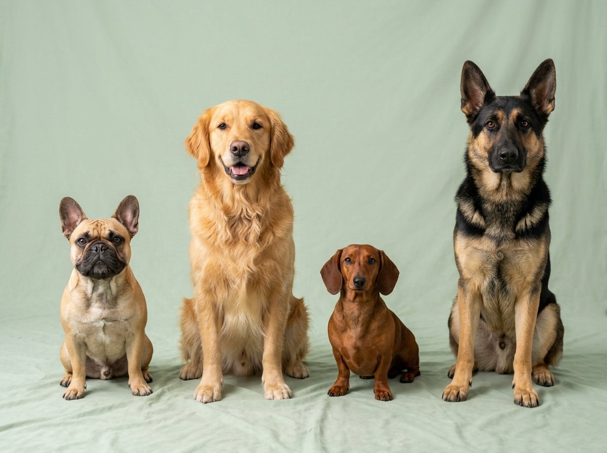 Plusieurs chiens de races différentes côte à côte dans un parc
